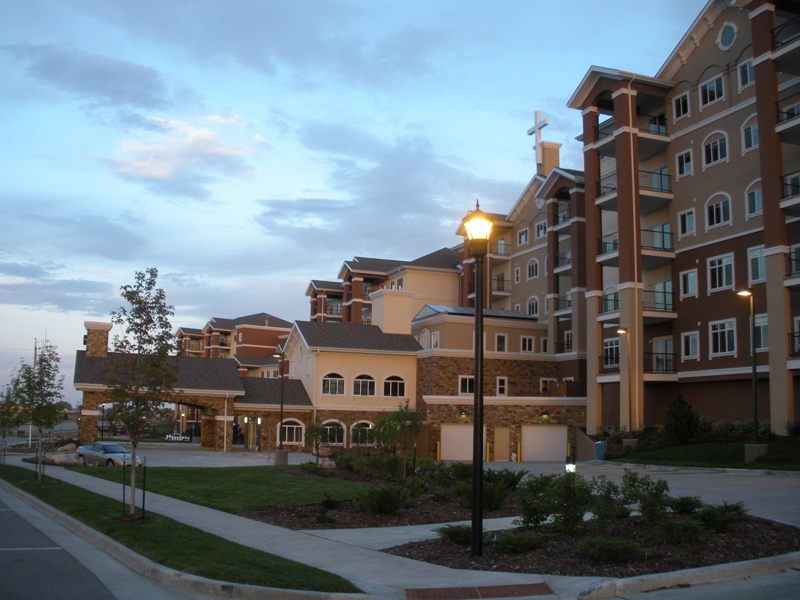 Water Valley Senior Living buildings at sunset