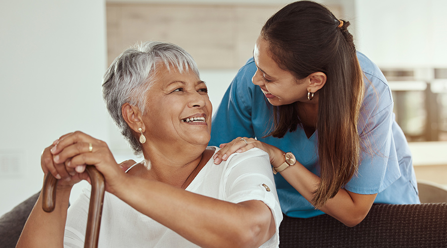 Nurse talking to a senior.