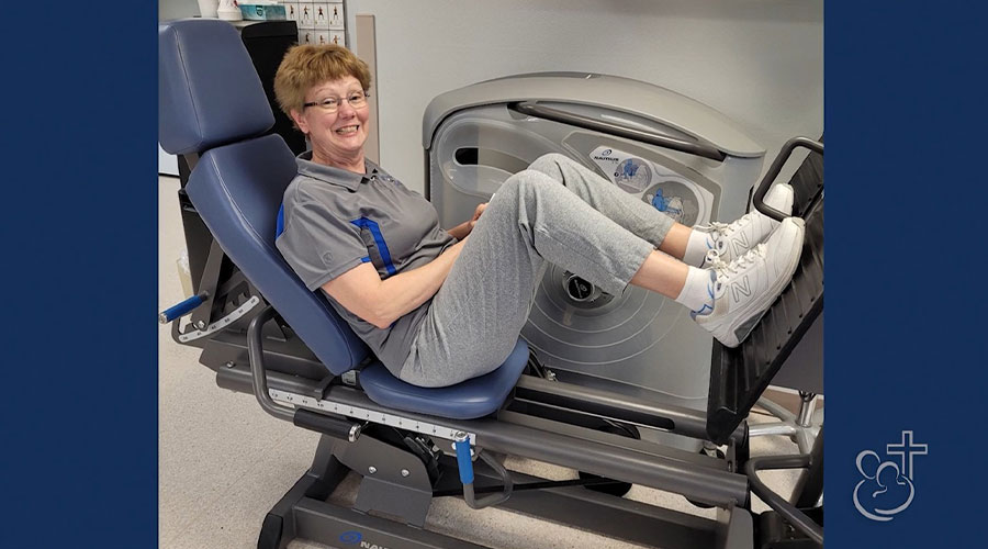 Outpatient therapy patient smiling as she completes her therapy session at Good Samaritan Society - Bloomfield in Bloomfield, Minnesota.