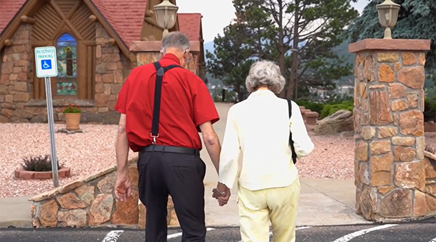 Jay and Marianne walking together in Estes Park