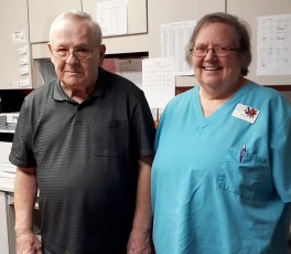 Robert Cope likes to banter with Gwen Smith, a charge nurse and 31-year employee of Good Samaritan Society – Alma in Alma, Nebraska.