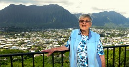 Roberta's ninth-floor apartment overlooks the community of Kaneohe, Hawaii.