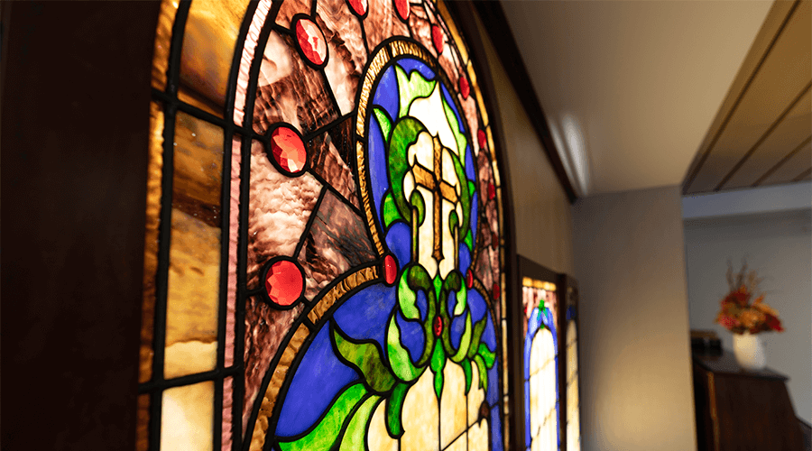 Colorful stained glass window in Maplewood