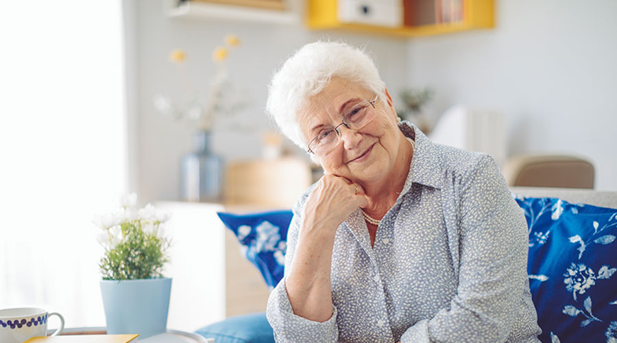Senior woman smiling.
