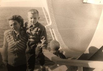 Uldis and his mom on the ship to the U.S.